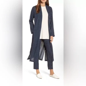 Eileen Fisher Kimono Style Blue Striped Dress/Over Jacket Medium Petite - Picture 1 of 7