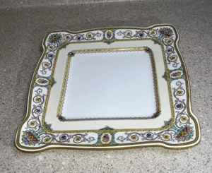 G684 ~ Minton Grasmere 9" Quadratischer KUCHENTELLER Senfrand Rosa & Gelbe Blumen - Bild 1 von 5