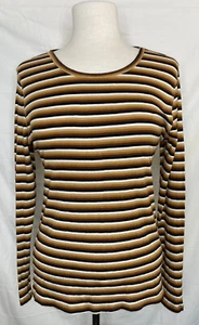 Terra Sky Shirt Women’s Size 0x(14w) top brown striped Long sleeve Cotton - Picture 1 of 5