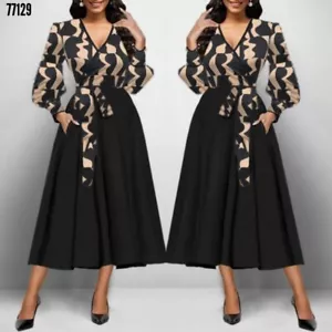 Women's Elegant Wrap Midi Dress - Long Sleeve, Scuba Crepe Fabric - Picture 1 of 4