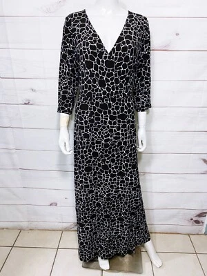 Jessica London Womens Wrap Maxi Dress Sz 14W w/Tie Black & White V-Neck No Iron - Image 1 of 4