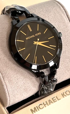 Reloj MICHAEL KORS MK3317 para mujer delgado pasarela cadena negra nuevo con etiquetas caja de regalo $195 Foto 1 de 4