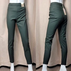 M&S High Rise PULL-ON Coated Leather Look JEGGINGS ~ Size 12 Regular ~ KHAKI - Picture 1 of 5