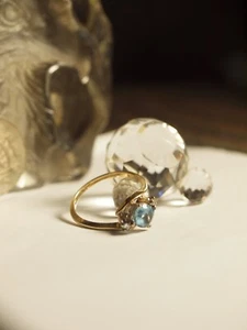 PLATINUM & 18CT YELLOW GOLD NATURAL AQUAMARINE & DIAMOND RING - Picture 1 of 10