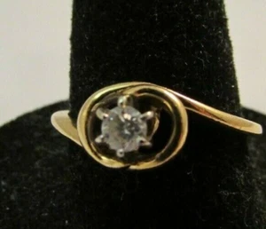 Vintage WS 14 K Yellow Gold Round Diamond Solitaire Ring Size 6 1/2 - Picture 1 of 8