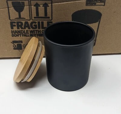 Candle Glass Jars 7Oz Matte Black w/ Bamboo Lids Dishwasher Safe - 14 Count NEW - Image 1 of 3