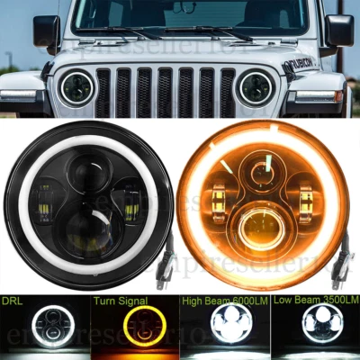 Par de faros LED redondos de 7" ojos de ángulo halo aptos para Jeep Wrangler CJ JK LJ TJ Foto 1 de 4