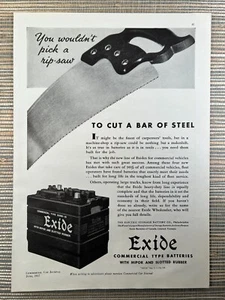 Exide Commercial Type Batteries Rip Saw Philadelphia PA 1937 Vintage Print Ad - Bild 1 von 1