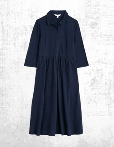 Ex Seasalt Women’s 3/4 Sleeve Jersey Midi Dress in Maritime Navy (A Bit Defect) - Picture 1 of 7