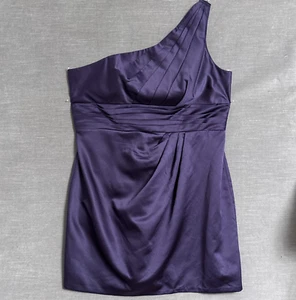 Davids Bridal Dress 18 Purple Satin One Shoulder Bridesmaid Cocktail Wedding - Picture 1 of 10