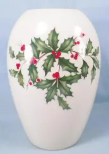 Vaso natalizio Lenox bacche di agrifoglio crema porcellana bordo oro 6,25 pollici vintage - Foto 1 di 11