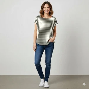 Green Envelope Los Angeles Olive Green White Striped Top Casual Large NWT - Picture 1 of 7
