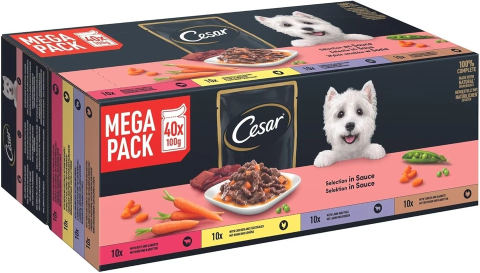 CESAR® Portionsbeutel Multipack Mega Pack Selektion in Sauce 4 Varietäten 40x100 - Bild 1 von 4