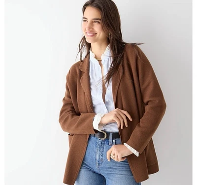 J. Crew Eloise Sweater Blazer XL Brown Cotton Poly Wool Pockets Oversized Jacket - Image 1 of 4