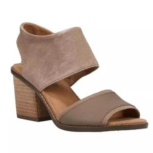TOMS Majorca Sandal Size 8 Natural Beige Cork Block Heel Suede Leather Comfort - Picture 1 of 16