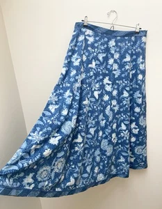 Maxi Falda Anokhi For East Talla 10 Azul Floral Algodón Boho Indio - Imagen 1 de 5