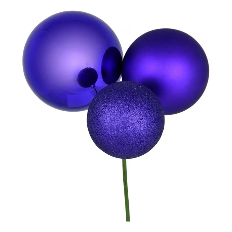 Vickerman 18" Plastic Ball Ornament Christmas Picks in Purple (Set of 2) - Изображение 1 из 1