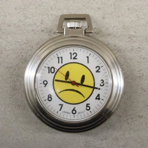 Reloj Bolsillo Vintage Cara Sad Cuarzo Movimiento Japón Funcionando Nueva Batería agrietada - Imagen 1 de 7