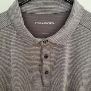 Polo Port Authority Hombre L Gris Sombra Rayas Manga Corta K585 RN 90836 - Imagen 1 de 9