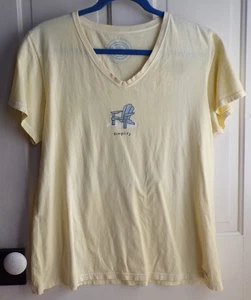 Life is Good "Simplify" Yellow V Neck Short Sleeve T Shirt Women's Size XL - Picture 1 of 6