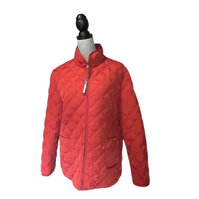 Chaqueta acolchada Jones New York naranja/rojo cuello alto cremallera frontal para mujer XL Foto 1 de 4