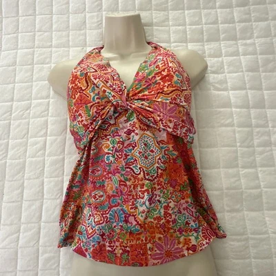 LAUREN RALPH LAUREN Womens Swimwear 10 Orange Paisley Tankini Top Only Halter - Image 1 of 4