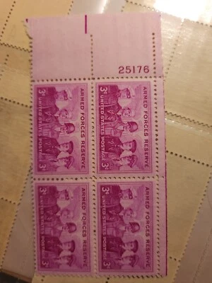 US Plate Block Stamps #1067 1955 Reserved Armed Forces 3c Unused - #B174 - Image 1 of 4