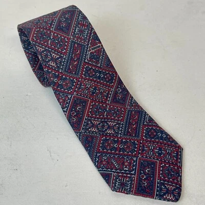 Oleg Cassini Mens Red Navy Gray Printed Necktie - Image 1 of 2