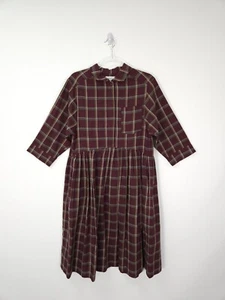 Toast Dress Size 8 Burgundy Plaid Check Shirt Tunic Midi Cotton Casual Summer - Picture 1 of 11