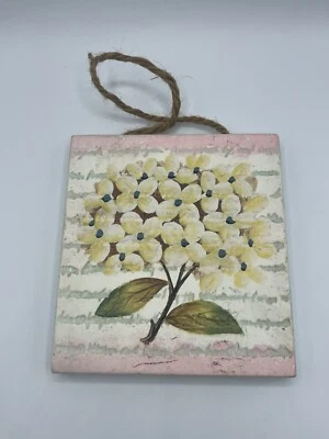 Home Interiors hortênsias placa de parede azulejo cerâmica primavera floral listrada rosa - Imagem 1 de 4