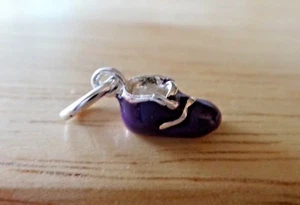 Sterling Silver 3D Small 13x5mm Bootie Shoe Purple Enamel Charm - Picture 1 of 5