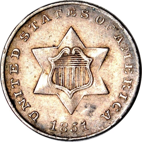 1851 3CS Three Cent Silver XF K15678 Cover