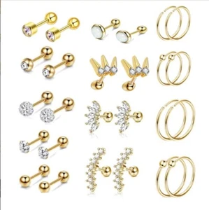 12 Paar Perle Kugel Schimmernder Stein Rund Ohrstecker Ohrringe Gold Kristall - Bild 1 von 4