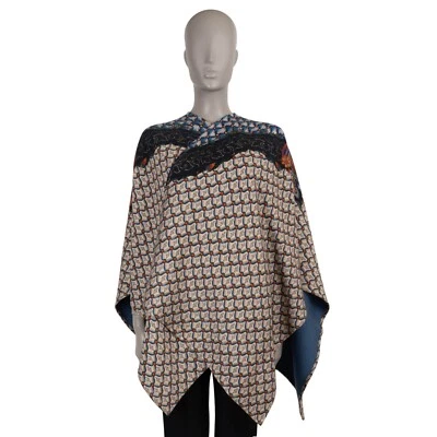 72154 Auténtico ETRO Azul y Beige Lana 2023 FLORALIA TWILL CAPE Chaqueta Talla Única Foto 1 de 4