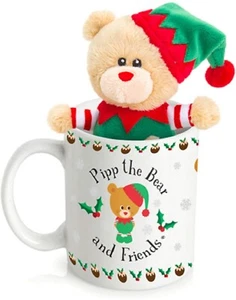 Pipp el Oso Navidad Elfo y Taza Set de Regalo - Juguete de Peluche y Taza de Café - Imagen 1 de 2