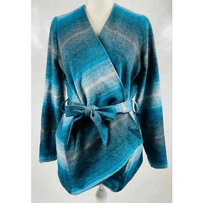 Jack Women’s Wrap Blue Gray Coat Jacket with Tie Belt Size M Stylish Outerwear - Image 1 of 4