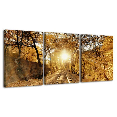 HD Printed 3 Piece Canvas Wall Art Autumn Scenery Painting with Frame Home Decor - Image 1 of 4