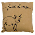 Primitive Rustic Country "Farmhouse " Pig Burlap Fabric 10" Throw Pillow 