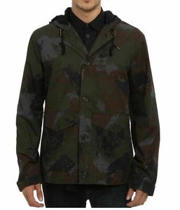 FRENCH CONNECTION FCUK MENS CAMO HOODED BUTTONED JACKET COAT OUTERWEAR SMALL - Picture 1 of 8