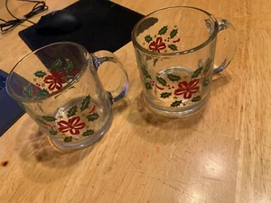 Set Of 2 Holiday Christmas Mistletoe Glass Clear Egg Nog Cups Nice New Old Stock - Picture 1 of 7