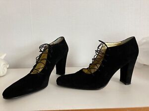 Black Vintage Suede Block High-heel Shoes by Russell and Bromley, Size 6.5