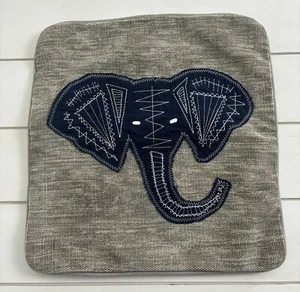 POTTERY BARN KIDS Elephant Pillow Cover 16x16 Gray Navy Jungle Embroidered - Picture 1 of 5
