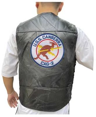 USS Canberra Cag 2 Chaleco Bordado Parche, Parches, Cuero Chaleco Chaqueta Foto 1 de 4