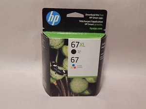 HP Black/Color 67XL Printer Ink Cartridge Hewlett Packard 67 Tri-Colo 2 Pak 7/26 - Picture 1 of 2