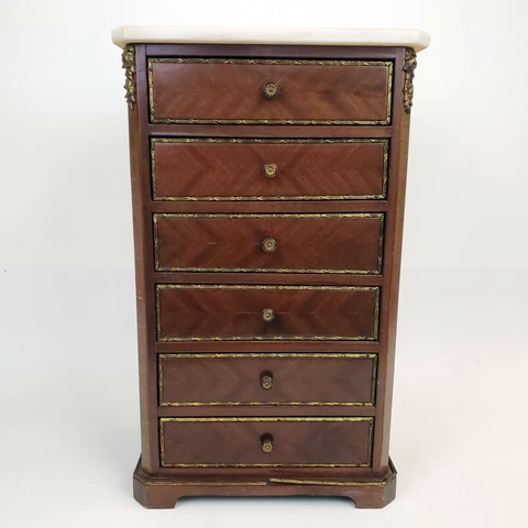 Antique Mid-20th Century SALESMAN SAMPLE Marble Top Tallboy Dresser Chest 18.5" Cover