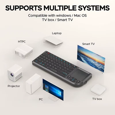 A8 Mini Wireless Keyboard 2.4G 7-Color Backlight Touchpad Mouse Flashligt-Portab - Image 1 of 4