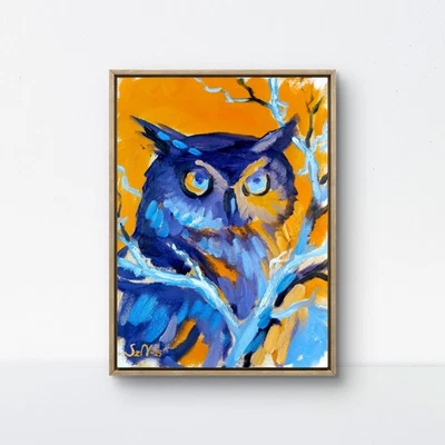Оригинальная картина маслом холст сова портрет экспрессионизм современное искусство 12x16 - Изображение 1 из 4