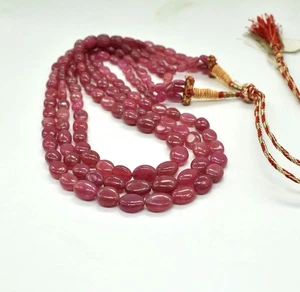 3 Strand Ruby Smooth Oval Beads Necklace-Ruby Gemstone Necklace-Stunning Elegant - Picture 1 of 5