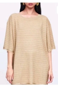 Zara Metallic Gold Fringe Short Sleeve Sweater Tunic Sz M - Picture 1 of 11