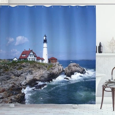 Landschaft Duschvorhang Leuchtturm Haus auf Felsen - Bild 1 von 4